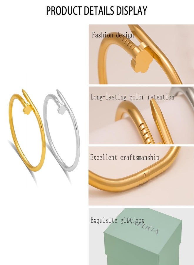 FAFUGA 18 K Gold Plated Double Bangle Bracelet Stack Love Jewelry Set for Women Gift with Box (style2) - Image 4